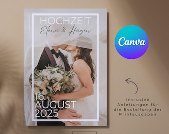 Hochzeitszeitung deutsch digitale Vorlage Canva | Einfach anpassen und als Printprodukt bestellen (inkl. Anleitung) I Geldgeschenk Hochzeit