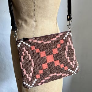 Upcycled Welsh tapestry blanket and leather flat crossbody/shoulder bag