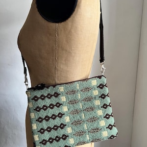 Upcycled Welsh tapestry blanket and leather flat crossbody/shoulder bag