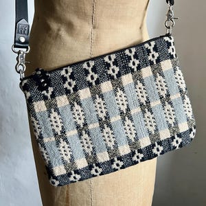 Upcycled Welsh tapestry blanket and leather flat crossbody/shoulder bag
