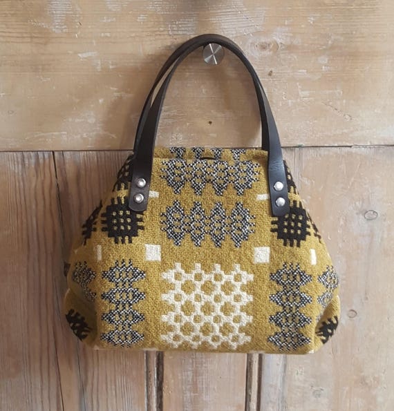 Welsh wool and leather handmade handbag upcycled from vintage Etsy