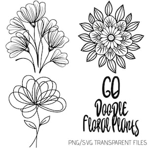 60 Flora Doodle Dibujado a mano PNG SVG Dibujos Digital Gorgeous Clipart Imprimible Ornamental Lineart Clip Art Scrapbooking Plantas Descargar #01