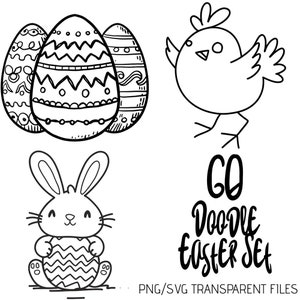 60 Eastrer Doodle dibujado a mano PNG SVG dibujos digitales imágenes prediseñadas imprimibles ornamentales Lineart Clip Art Scrapbooking Descarga instantánea #01