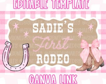 First Rodeo Birthday Banner Mockup - Digital Editable Canva Template