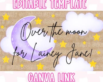 Over The Moon Baby Shower Theme Banner Mockup - Digital Editable Canva Template