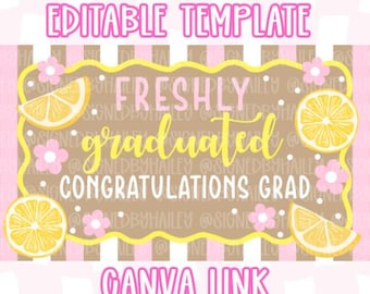 High School College Graduation Congratulations Grad Party Banner Template - Editable Digital Canva Link
