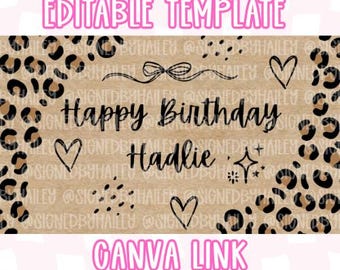 Maqueta de pancarta de feliz cumpleaños con lazos de guepardo y leopardo - Plantilla digital editable de Canva