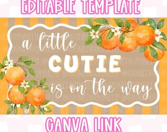 A Little Cutie is on the Way Baby Shower Banner Mockup - Digital Editable Canva Template