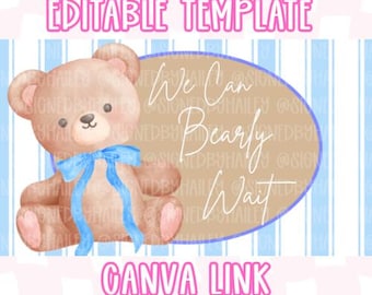 We Can Bearly Wait Baby Shower Banner Mockup - Editable Digital Canva Template