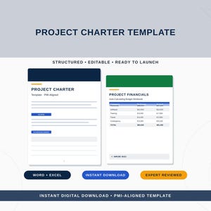Project Charter Template (PMI-Aligned) – PMBOK-Structured Project Kickoff Document | Word + Excel | Instant Download