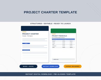 Project Charter Template (PMI-Aligned) – PMBOK-Structured Project Kickoff Document | Word + Excel | Instant Download