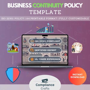 Può includere: Un modello di politica di continuità aziendale scaricabile. Il modello è conforme alla norma ISO 22301 e include un esperto certificato con oltre 10 anni di esperienza. Il modello è stampabile in formato A4 ed è completamente personalizzabile.