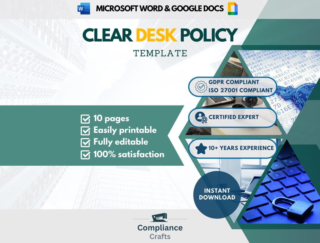 Clear Desk & Clear Screen Policy Template | Office Security | Data ...