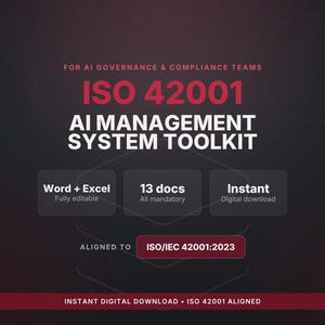 ISO 42001 AI Management System Toolkit – Editable Policy, Risk Register (Digital Download)