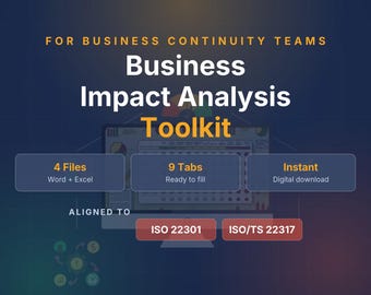 Business Impact Analysis Template ISO 22301 | 9-Tab Excel BIA with Worked Example, Methodology & Risk Matrix | Instant Download