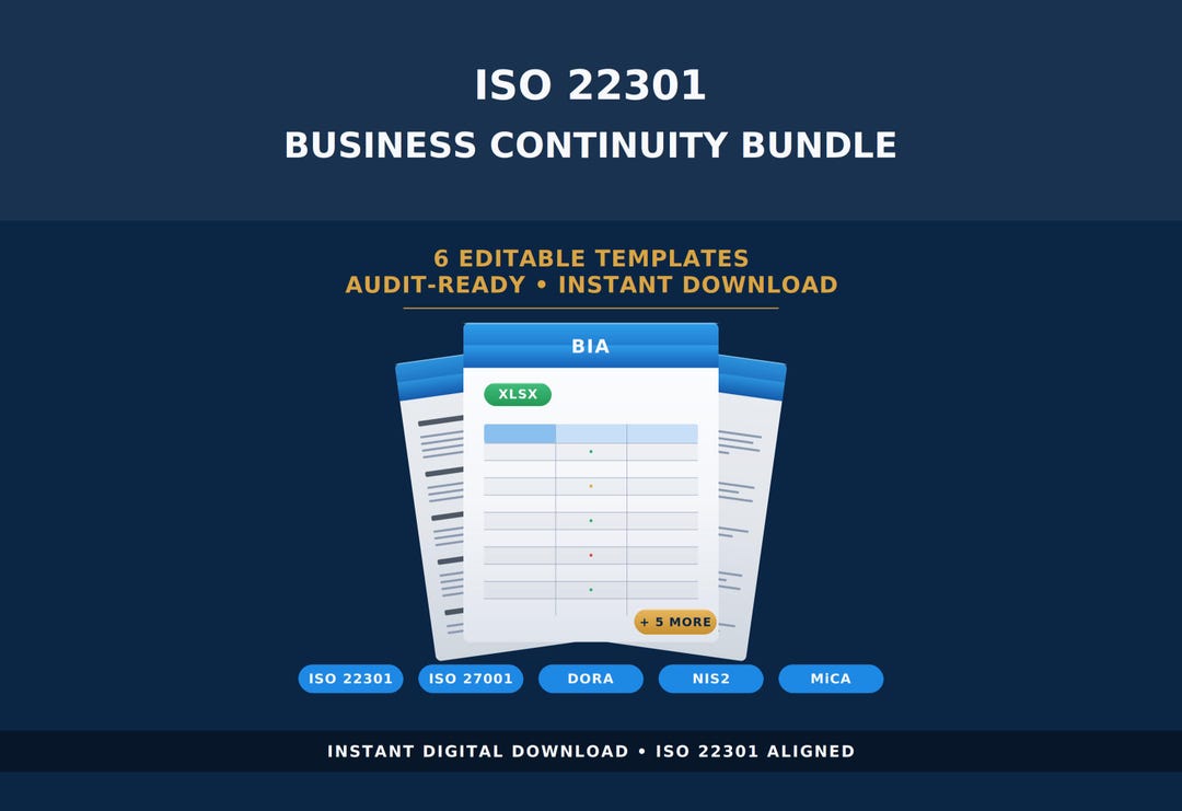 Iso 22301 Example ISO 22301 Business Continuity Bundle | 6 Editable Templates (instant ...