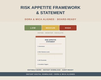 Risk Management Framework Statement Template, DORA MiCA Aligned (Instant Download)