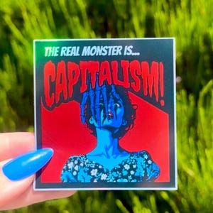 Das wahre Monster ist der Kapitalismus | Holografischer klassischer Horror-Stil antikapitalistischer antifaschistischer linker Aufkleber