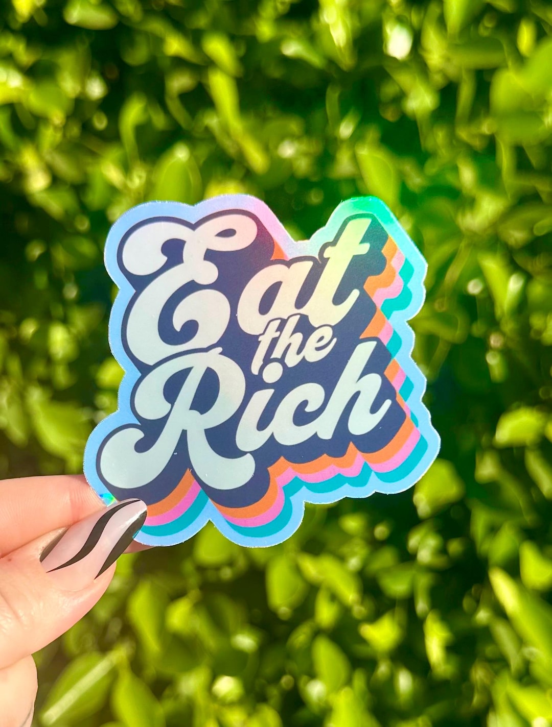 EAT THE RICH | Cute Rainbow Holographic Leftist Progressive Sticker - Etsy