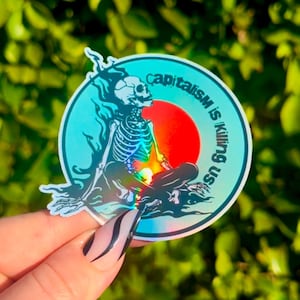 Capitalism is Killing Us | Punky Skull Holographic Leftist Sticker