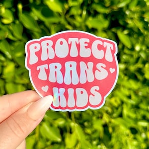 PROTEGGI I BAMBINI TRANS / Adesivo olografico queer