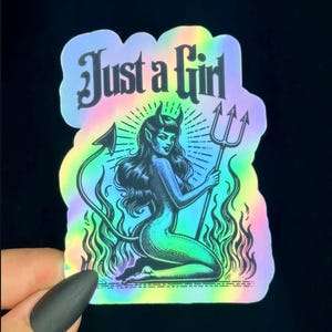 Gewoon een meisje | Holografische sticker duivel