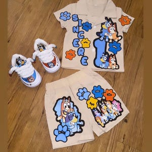 bluey custom outfit and shoes Air Force 1 bluey