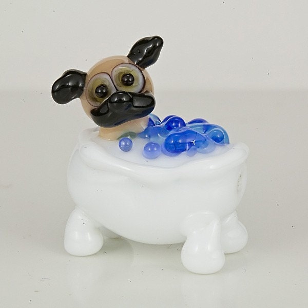 Pug in a Tub Handmade Lampwork Bead