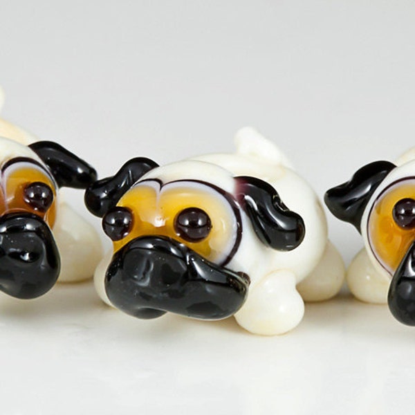 Mini Pug Lampwork Glass Dog Beads - 3
