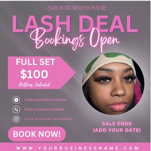 Ulotka Lash Deal, Ulotka specjalna Lash, Wyprzedaż rzęs, Ulotka Lash Extensions, Ulotka Lash Tech, Ulotka Lash Booking, Zarezerwuj wizytę Lash Appointments już teraz