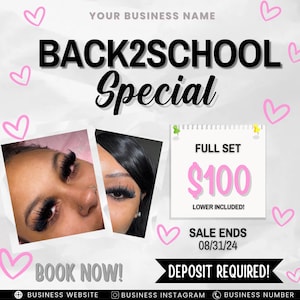 Lash Deal Flyer, Lash Special Flyer, Lash Sale, Lash Extensions Flyer, back to school, Lash Booking Flyer, Lash Appointments Book Now Promo