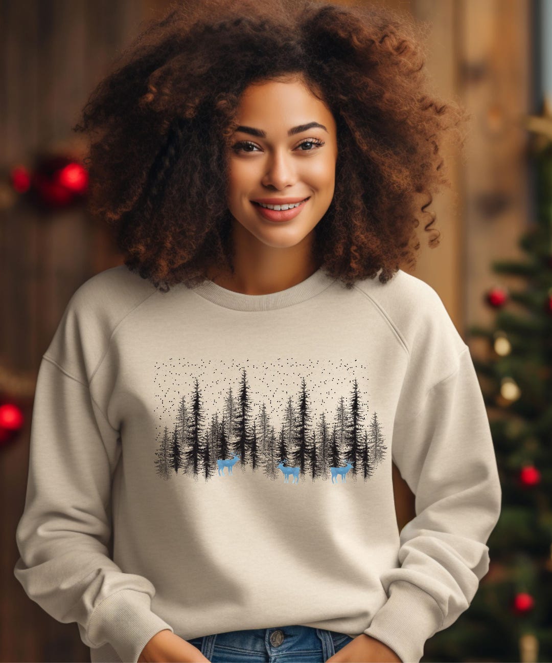 Print Bamboo Coverall with Zipper - Mountain View Reindeer main image 1