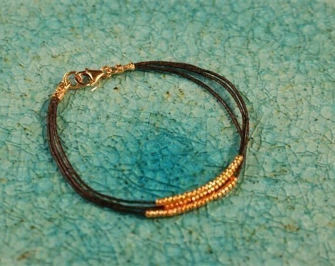 Cotton Cord Bracelet, Black Cord Bracelet With Beads, Beaded Cord