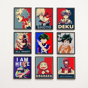 My Hero Academia Poster Set of 9, Printable Anime Poster, Anime Gift, Anime Wall Art, Home Decoration Wall Art Print, Manga Poster