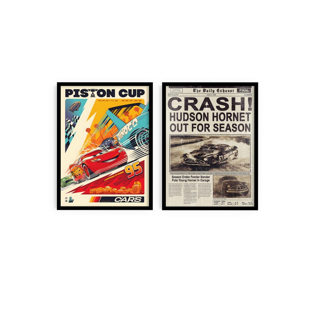 Set Of 2 Cars Movie Posters , Cartoon Posters , Animation Posters , Kids Room Deco , Lightning Mcqueen , Wall Decor , Cars Movie Posters Animood Collections
