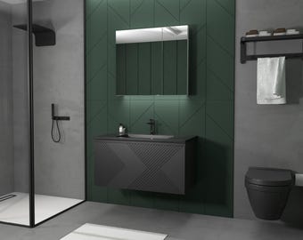Mueble de baño de pared Alma-Moore Series en negro mate con lavabo negro integrado.