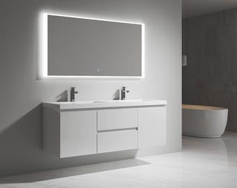 Alma-Pre 60″ Double Sink Wall Mount Vanity With A Integrated Sink
