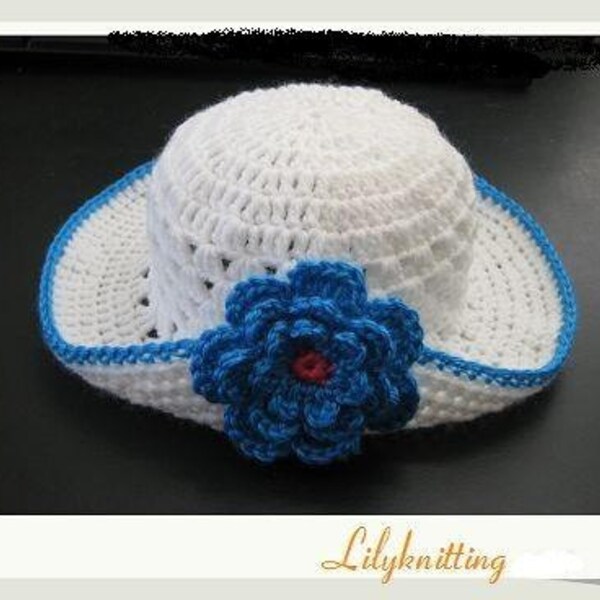 PATTERN in PDF -- crocheted baby cloche beanie summer hat with a large rose flower (Cloche 10) -- 0 - 3 months and 3 - 6 months