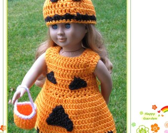 PATTERN in PDF -- Crocheted doll dress for American Girl, Gotz or similar 18 inches dolls -- Halloween dress -- Doll Dress 11