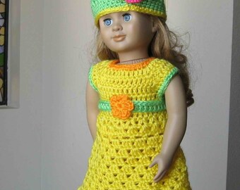 Pattern in PDF -- crocheted doll dress and belt for american girl, gotz or similar 18 inches dolls (Doll Dress 15)