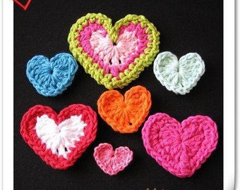 Pattern in PDF -- 3 crocheted heart motif/coaster/applique, Valentine, Gift (Heart Motify 1)