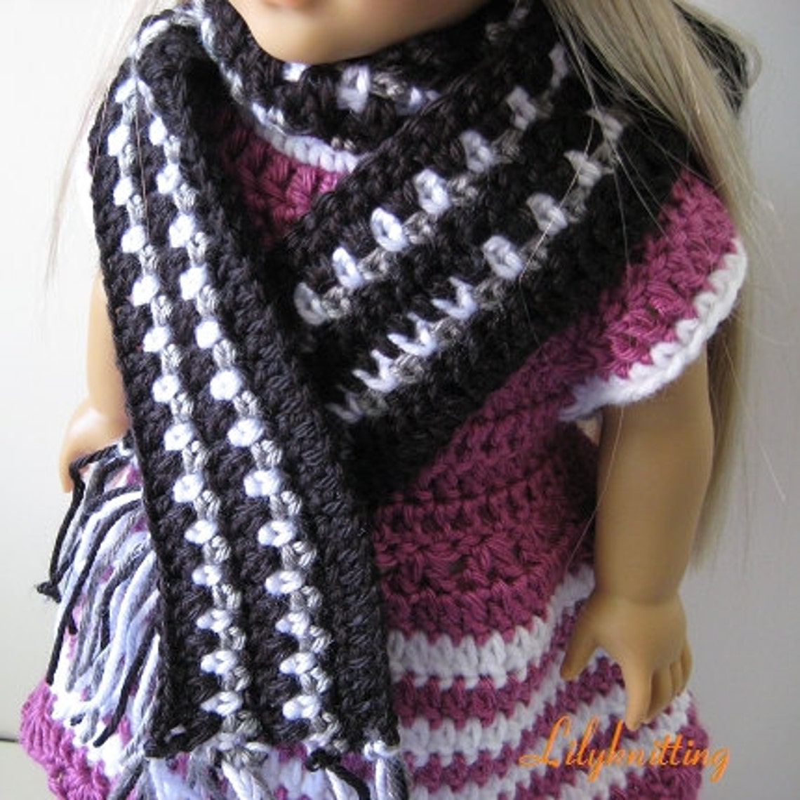PATTERN in PDF Crocheted Doll Scarf with a flower for Etsy