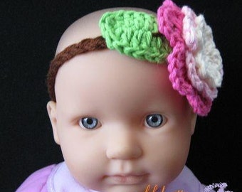 PATTERN in PDF -- Braid headband with crocheted flower in All sizes from a newborn  to adult (Headband 17) -- flower headband