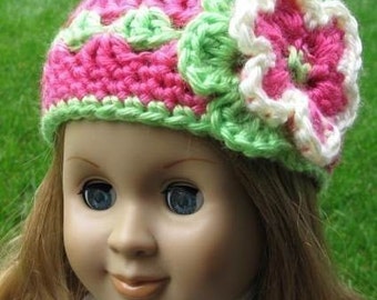 PATTERN in PDF -- crocheted doll hat/beanie for American girl, Gotz or similar 18 inches dolls (Doll Hat 1)