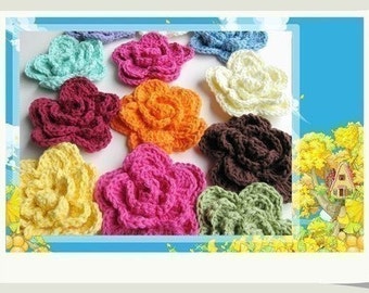 Pattern in PDF Crocheted Large 4-layer Rose Flower applique