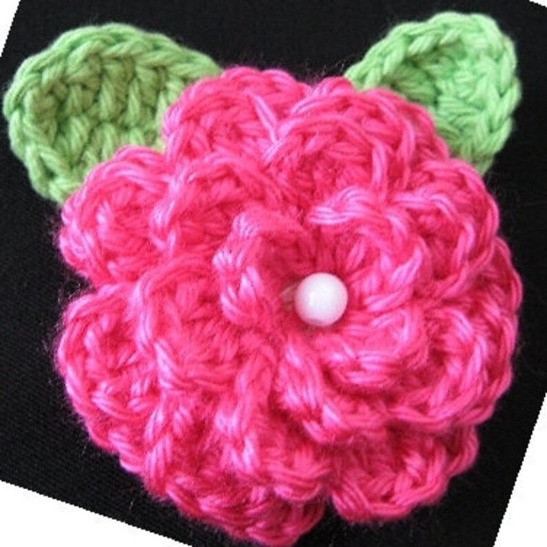 PATTERN in PDF Crocheted Large Flower Rose Brooch and Leaf Appliques