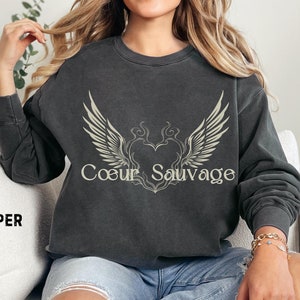 Wild Heart French Paris Fashion Unisex Lightweight Crewneck Sweatshirt, Winged Heart Comfort Colors European Luxury Pullover, Trendy Gift