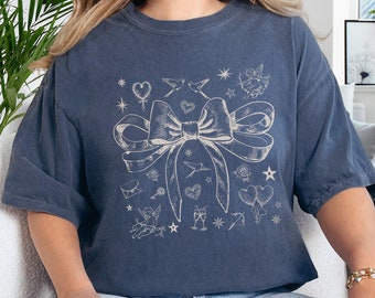 Coquette Bow Love Message Line Art  Comfort Colors T-shirt, Cute Cupid Doodle Tee, All About Love Apparel, Valentines Day Gift Ideas For Her