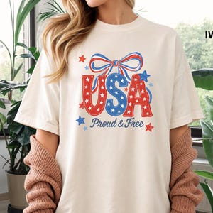 USA Stars and Stripes Comfort Colors T-Shirt, Coquette Aesthetic Patriotic Style Tee, Independence Memorial Day Shirt, Fourth of July Gift