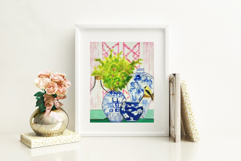 Blue and White Ginger Jar Art Vases Bamboo Wallpaper Ginger Etsy